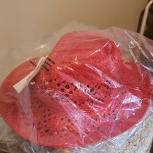 UO Straw Fedora Hat in Bright Pink